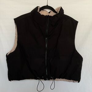 Black Cropped Vest with High Collar and Zipper